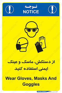 Safety sign: Wear Gloves, Masks And Goggles – design 10117