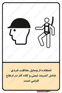 Safety sign: The Use Of PPE Including Safety Belt And Safety Climbing Helmet Is Mandatory – design 10694