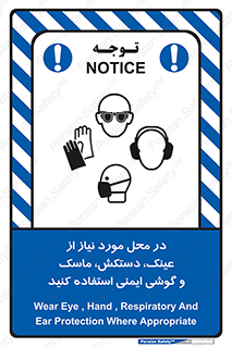 Safety sign: Wear Eye , Hand , Respiratory And Ear Protection Where Appropriate – design 10774