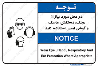 Safety sign: Wear Eye , Hand , Respiratory And Ear Protection Where Appropriate – design 10774