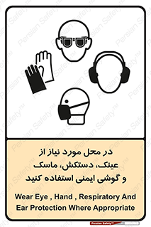 Safety sign: Wear Eye , Hand , Respiratory And Ear Protection Where Appropriate – design 10774