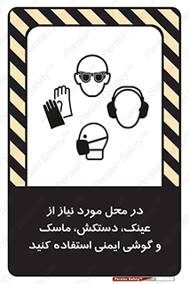 Safety sign: Wear Eye , Hand , Respiratory And Ear Protection Where Appropriate – design 10774