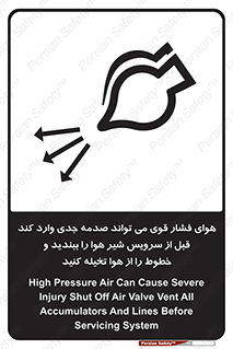 تابلوی ایمنی هوای فشار قوی می تواند صدمه جدی وارد کند قبل از سرویس شیر هوا را ببندید و خطوط را از هوا تخیله کنید – طرح 11384