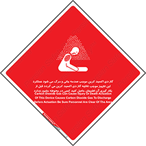 Safety sign: Carbon Dioxide Gas Can Cause Injury Or Death Actuation Of This Device Causes Carbon Dioxide Gas To Discharge Before Actuation Be Sure Personnel Are Clear Of The Area – design 12376