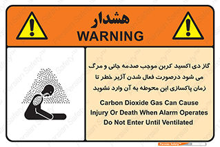 تابلوی ایمنی گاز دی اکسید کربن موجب صدمه جانی و مرگ می شود درصورت فعال شدن آژیر خطر تا زمان پاکسازی این محوطه به آن وارد نشوید – طرح 12379