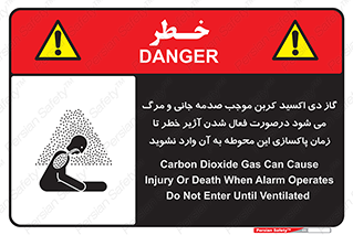Safety sign: Carbon Dioxide Gas Can Cause Injury Or Death When Alarm Operates Do Not Enter Until Ventilated – design 12379