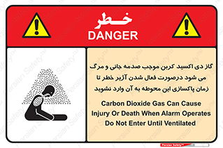 تابلوی ایمنی گاز دی اکسید کربن موجب صدمه جانی و مرگ می شود درصورت فعال شدن آژیر خطر تا زمان پاکسازی این محوطه به آن وارد نشوید – طرح 12379