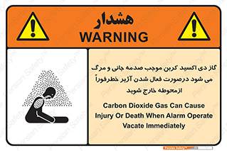 تابلوی ایمنی گاز دی اکسید کربن موجب صدمه جانی و مرگ می شود درصورت فعال شدن آژیر خطر فوراً از محوطه خارج شوید – طرح 12380