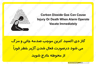 تابلوی ایمنی گاز دی اکسید کربن موجب صدمه جانی و مرگ می شود درصورت فعال شدن آژیر خطر فوراً از محوطه خارج شوید – طرح 12380