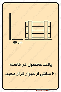تابلوی ایمنی پالت محصول در فاصله 60 سانتی از دیوار قرار دهید – طرح 12444