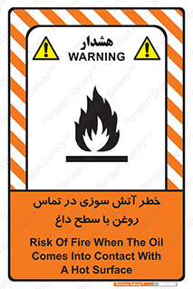 تابلوی ایمنی خطر آتش سوزی در تماس روغن با سطح داغ – طرح 12466