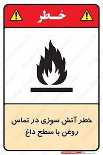تابلوی ایمنی خطر آتش سوزی در تماس روغن با سطح داغ – طرح 12466
